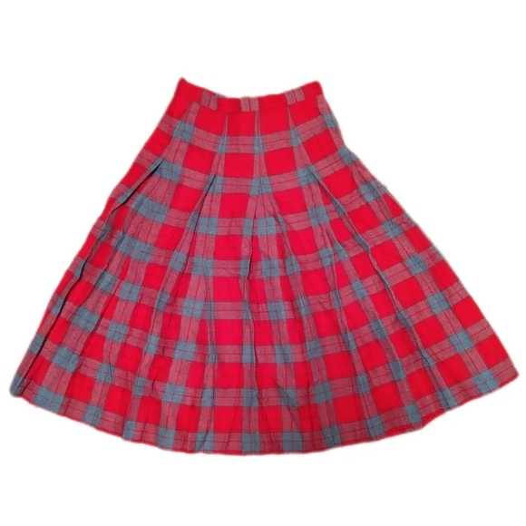 Dresses & Skirts - EUC Vintage Plaid Mid Length Skirt, Red and Charcoal, Size XS-S
